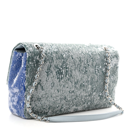 Chanel Sequin Large Waterfall Flap Light Blue 3 of 10