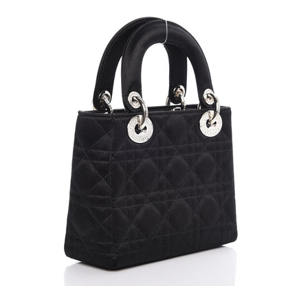 Christian Dior Satin Swarovski Crystal Cannage Mini Lady Dior Black 3 of 7