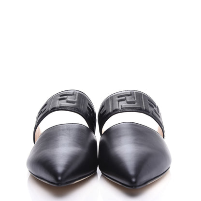 Fendi Vitello FF Embossed Flat Mules 36.5 Black 2 of 9