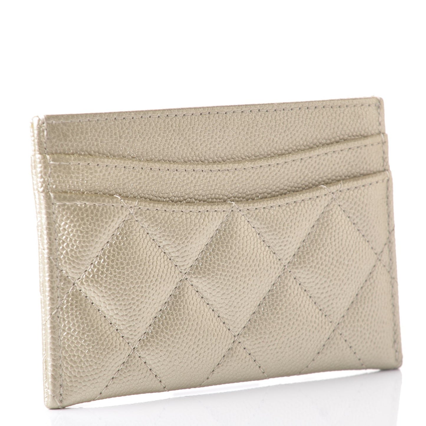 Metallic Caviar Quilted Card Holder Light Gold