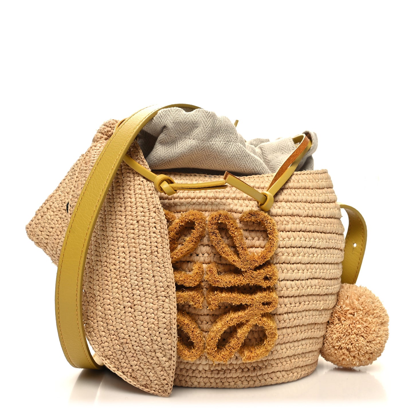 Raffia Calfskin Bunny Basket Bucket Bag Natural