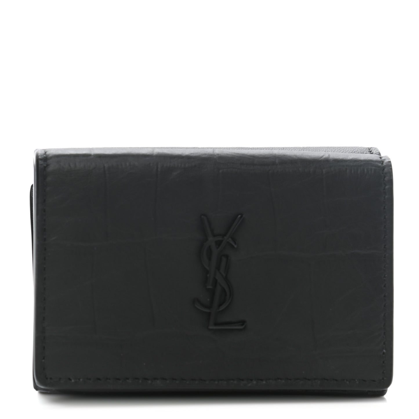 Crocodile Embossed Monogram Compact Tri Fold Gray