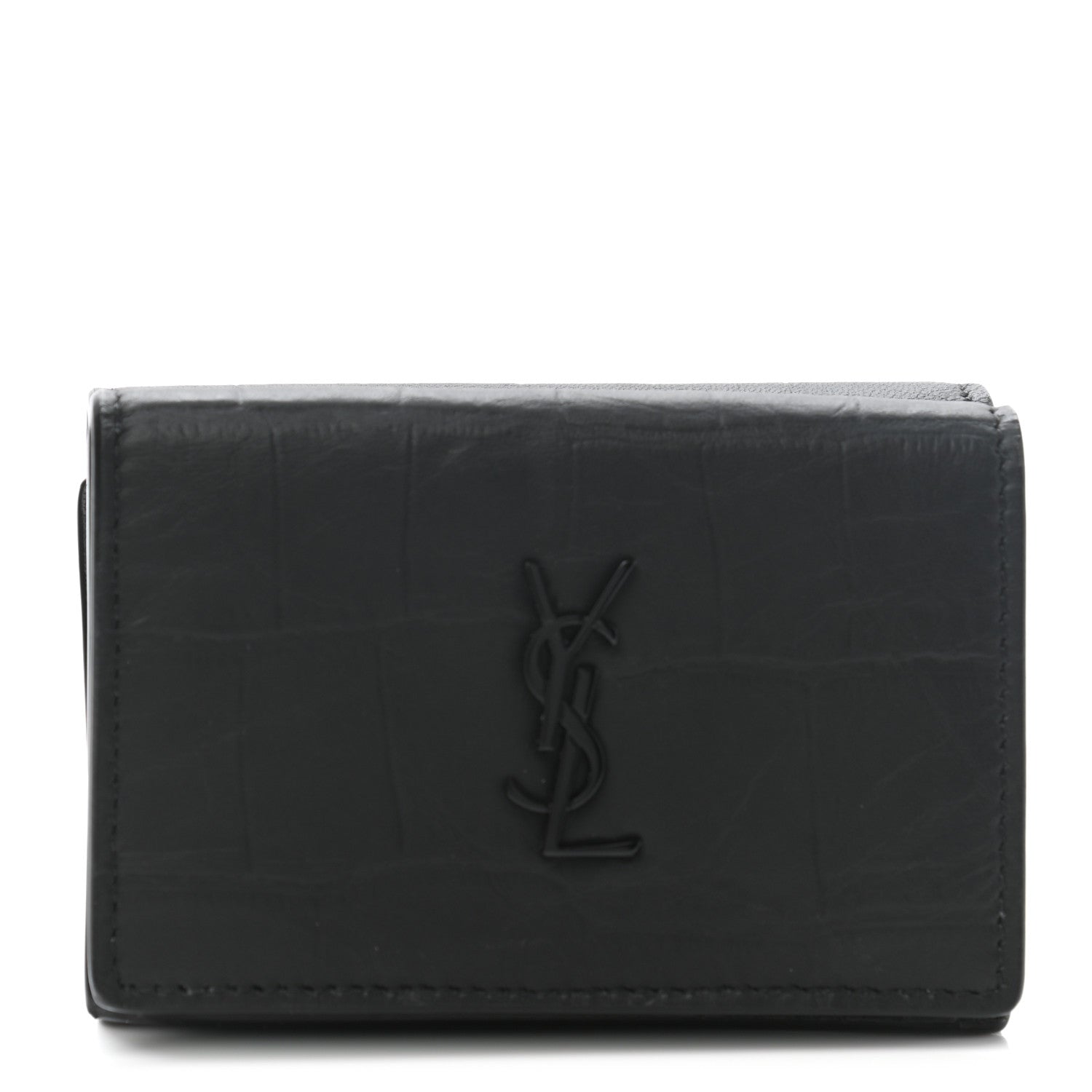 Saint Laurent Crocodile Embossed Monogram Compact Tri Fold Gray 1 of 7