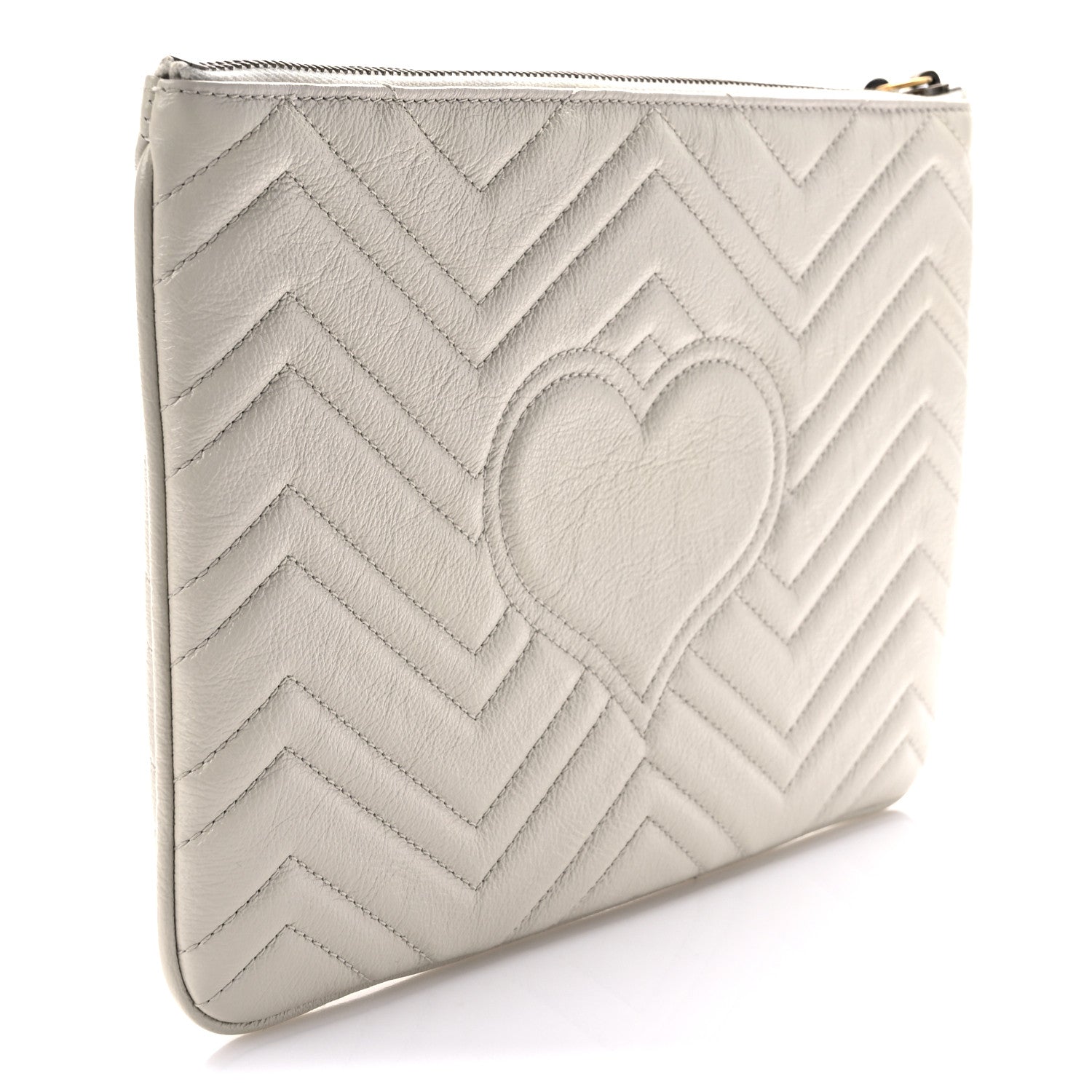 Gucci Azalea Calfskin Matelasse Heart GG Marmont Zip Pouch Mystic White 3 of 7