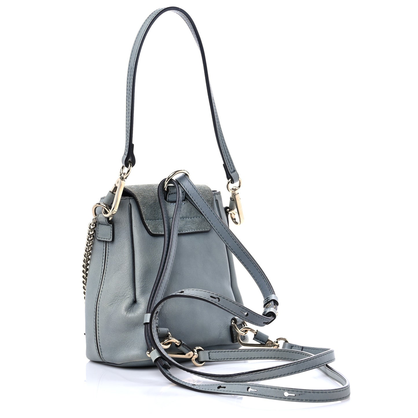 Suede Calfskin Mini Faye Backpack Washed Blue