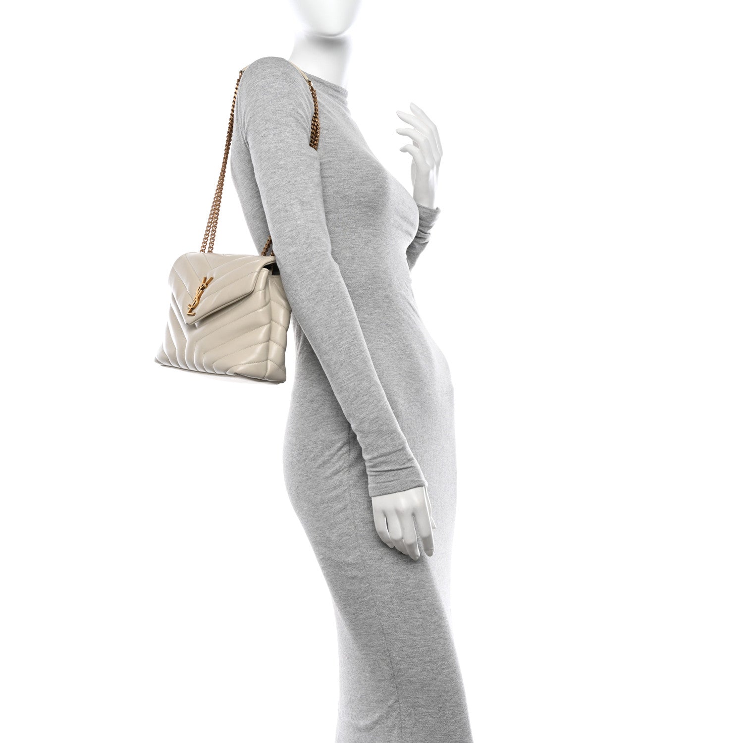 Saint Laurent Calfskin Y Quilted Monogram Small Loulou Chain Satchel Blanc Vintage 2 of 13