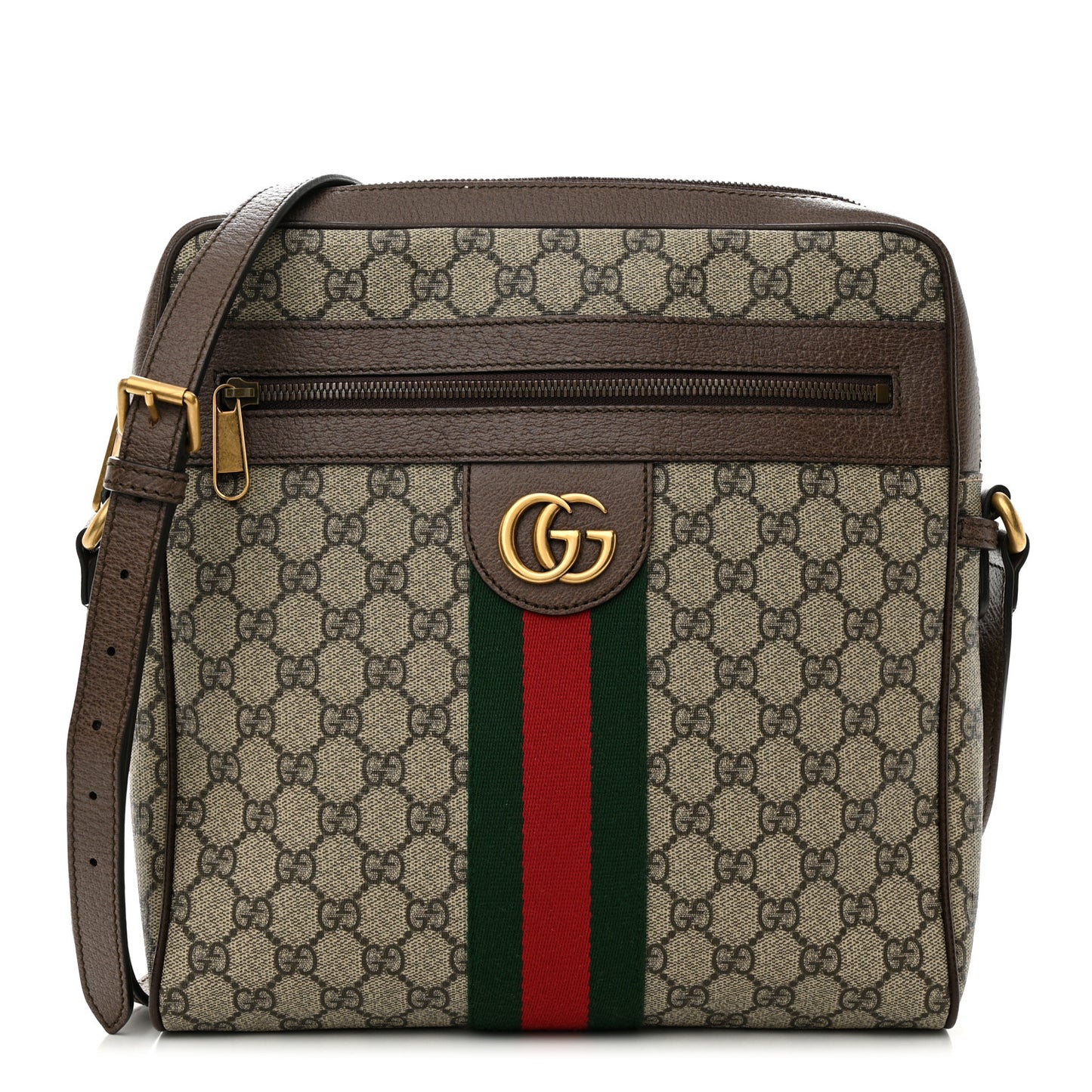 GG Supreme Monogram Web Medium Ophidia Messenger Bag Brown