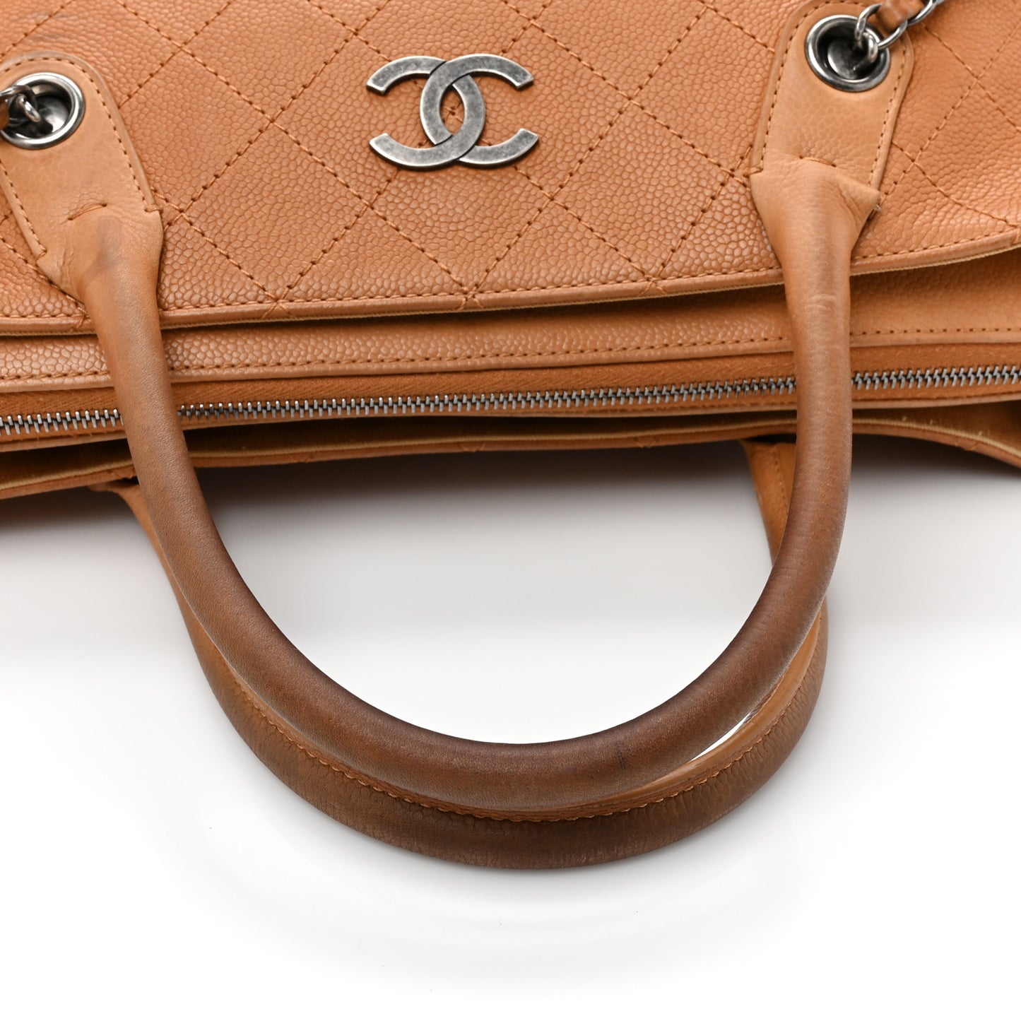 Grained Vegetal Calfskin Stitched Shopping Tote Tan