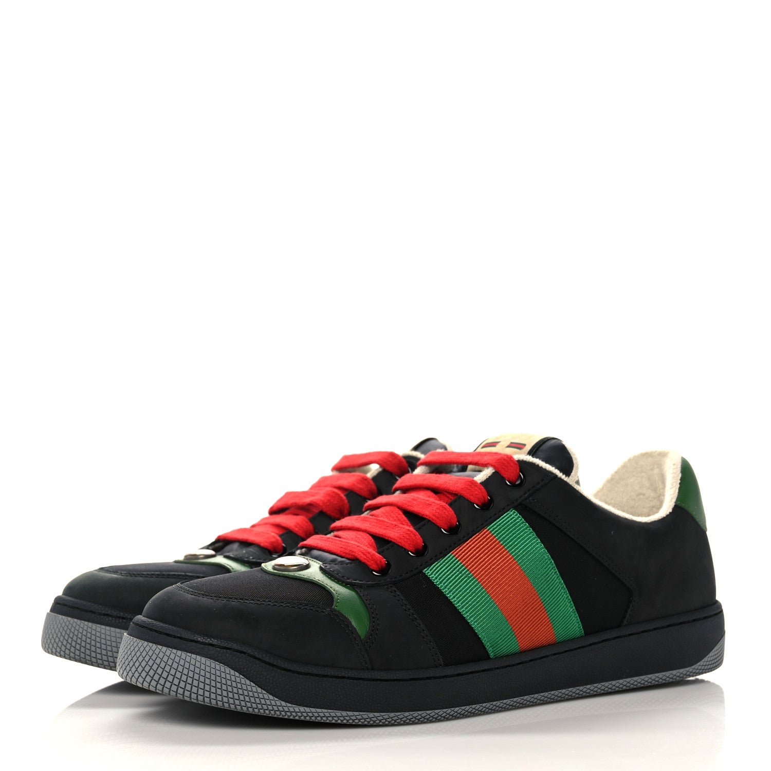 Gucci Nylon Nubuck Web Mens Screener Sneakers 8.5 Black Vintage Green 3 of 7
