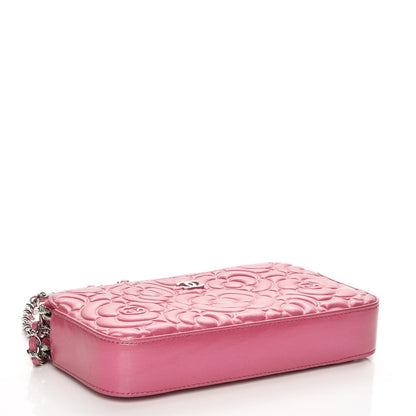Chanel Lambskin Camellia Embossed Small Clutch With Chain Fuchsia 4 of 11