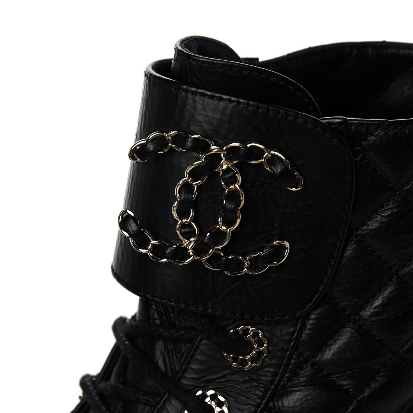 Shiny Goatskin Calfskin Quilted Lace Up Combat Boots 38.5 Black