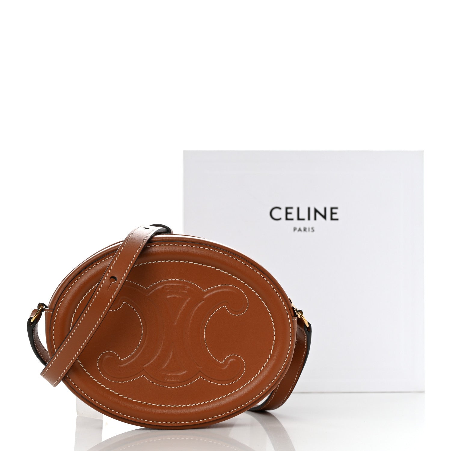 Celine Smooth Calfskin Cuir Small Triomphe Oval Crossbody Purse Tan 11 of 11