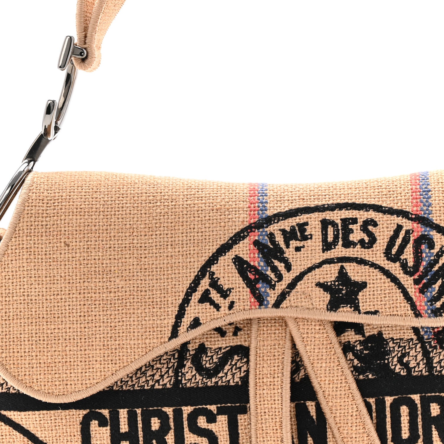 Christian Dior Canvas Jute Embroidered Saddle Bag Black Beige