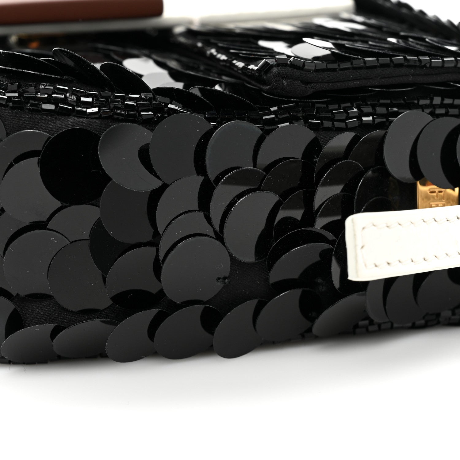 Fendi Satin Sequin Paillettes Elaphe Plexiglass Mini Baguette 1997 Black Avorio 10 of 11