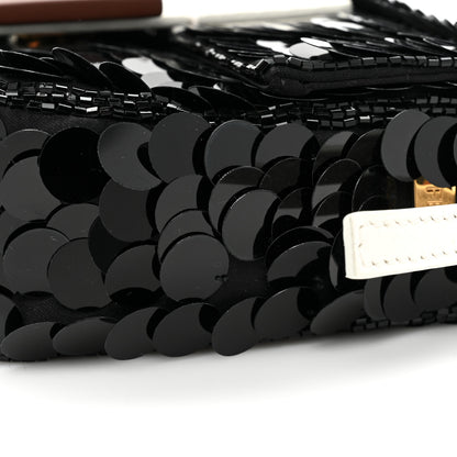 Fendi Satin Sequin Paillettes Elaphe Plexiglass Mini Baguette 1997 Black Avorio 10 of 11