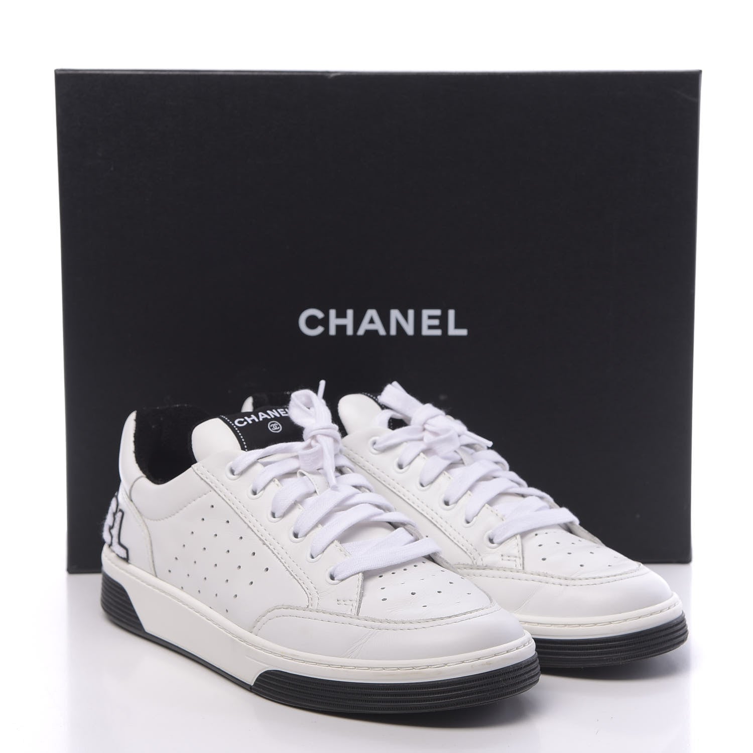 Chanel Calfskin Mens Logo Sneakers 43 Black White 11 of 11