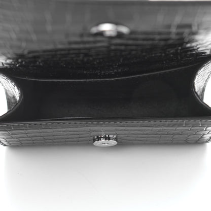 Saint Laurent Calfskin Crocodile Embossed Monogram Kate Belt Bag Black 5 of 10