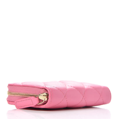 Chanel Lambskin Quilted Zip Around Coin Purse Wallet Pink Yellow 4 of 8