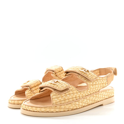 Chanel Braided Fabric Velcro Dad Sandals 37 Beige 3 of 9