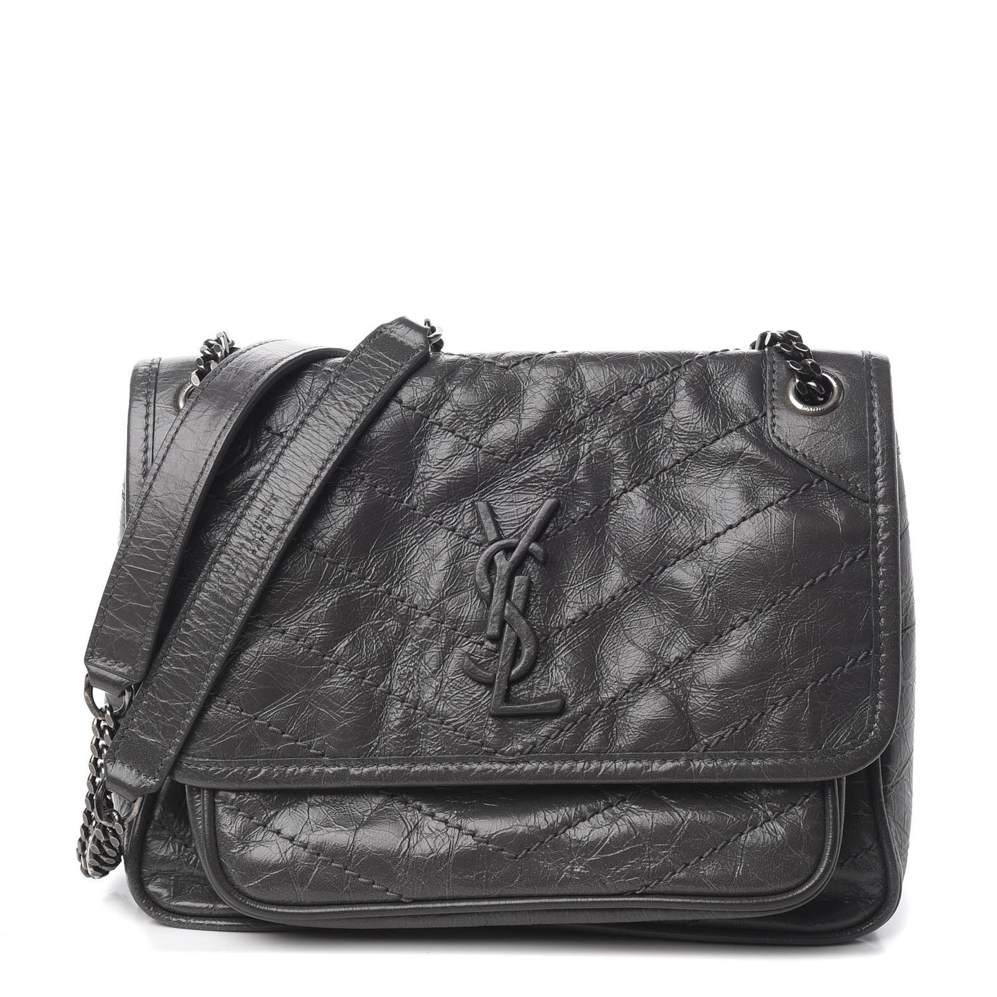 Crinkled Calfskin Matelasse Monogram Baby Niki Chain Satchel Storm