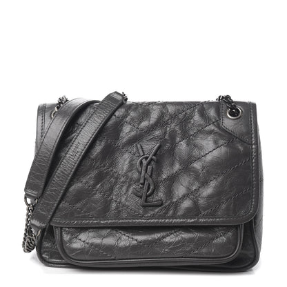 Saint Laurent Crinkled Calfskin Matelasse Monogram Baby Niki Chain Satchel Storm 1 of 8