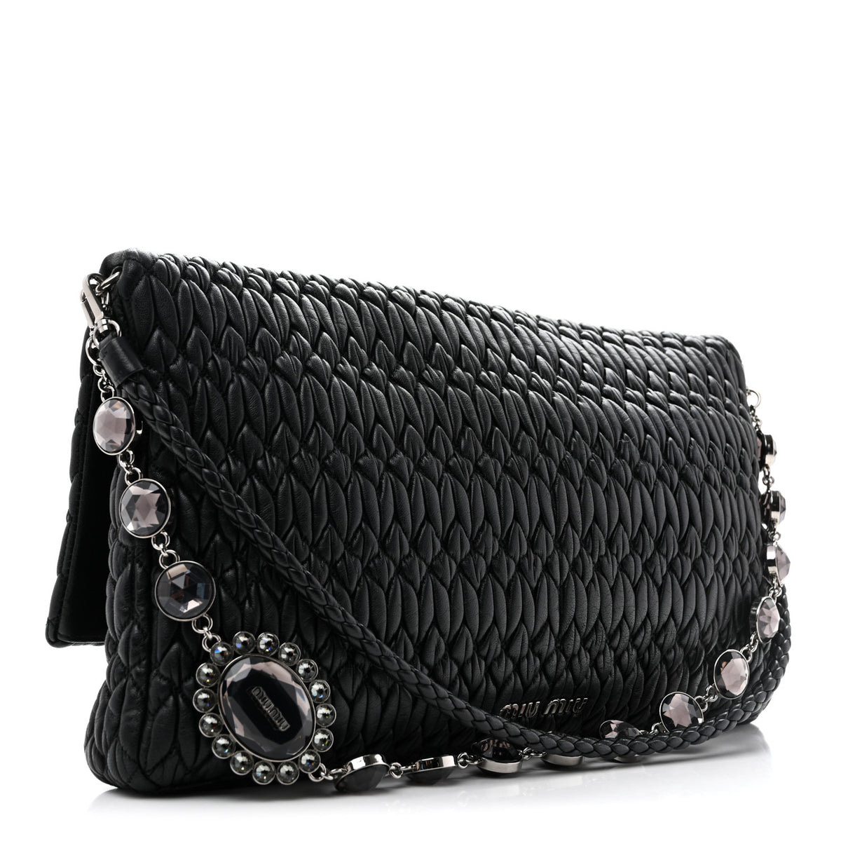 Nappa Matelasse Crystal Flap Clutch Black