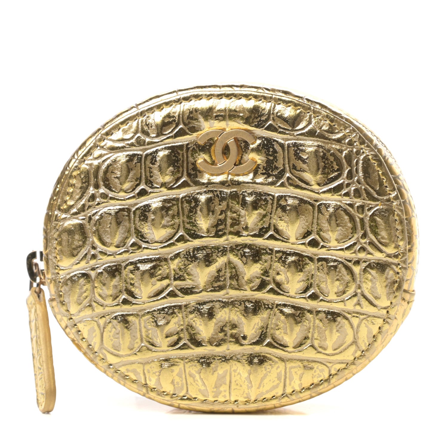 Chanel Metallic Calfskin Crocodile Embossed Cocodile Cosmetic Case Gold 1 of 8