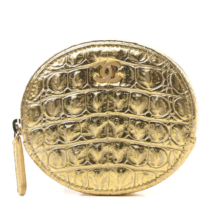 Chanel Metallic Calfskin Crocodile Embossed Cocodile Cosmetic Case Gold 1 of 8
