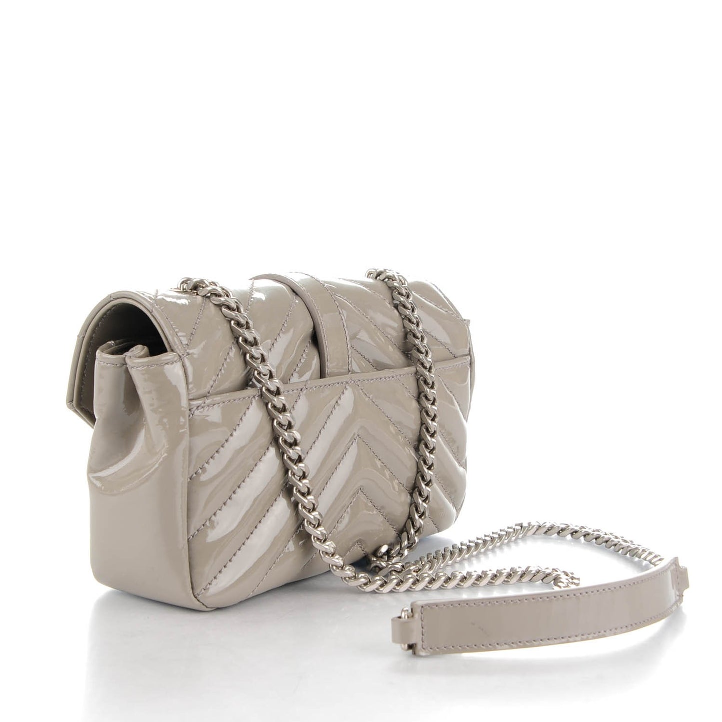 Patent Matelasse Chevron Monogram Classic Baby Chain Bag Light Grey