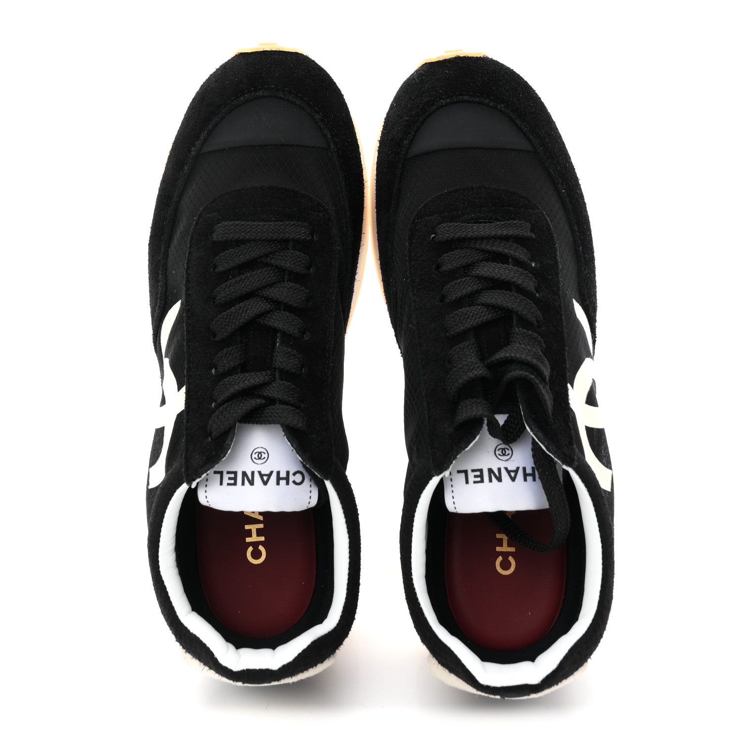 Chanel Mesh Suede Calfskin Womens Logo Sneakers 38 Black White 2 of 9