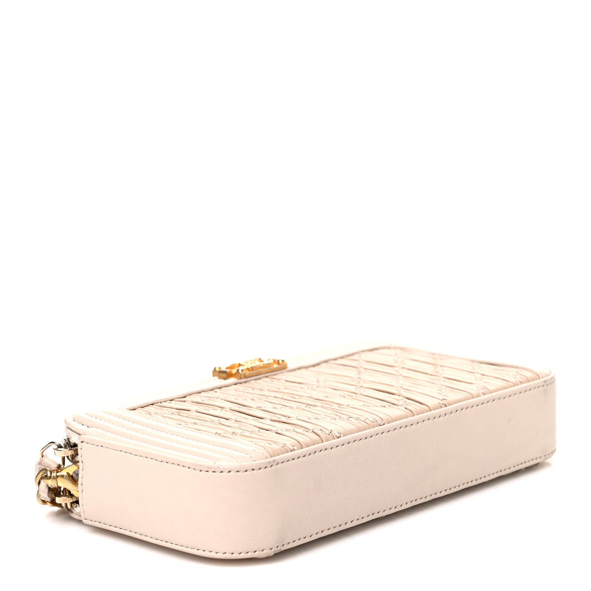 Chanel Crumpled Lambskin Chevron Quilted Pleated Small Boy Clutch With Chain Beige 4 of 11