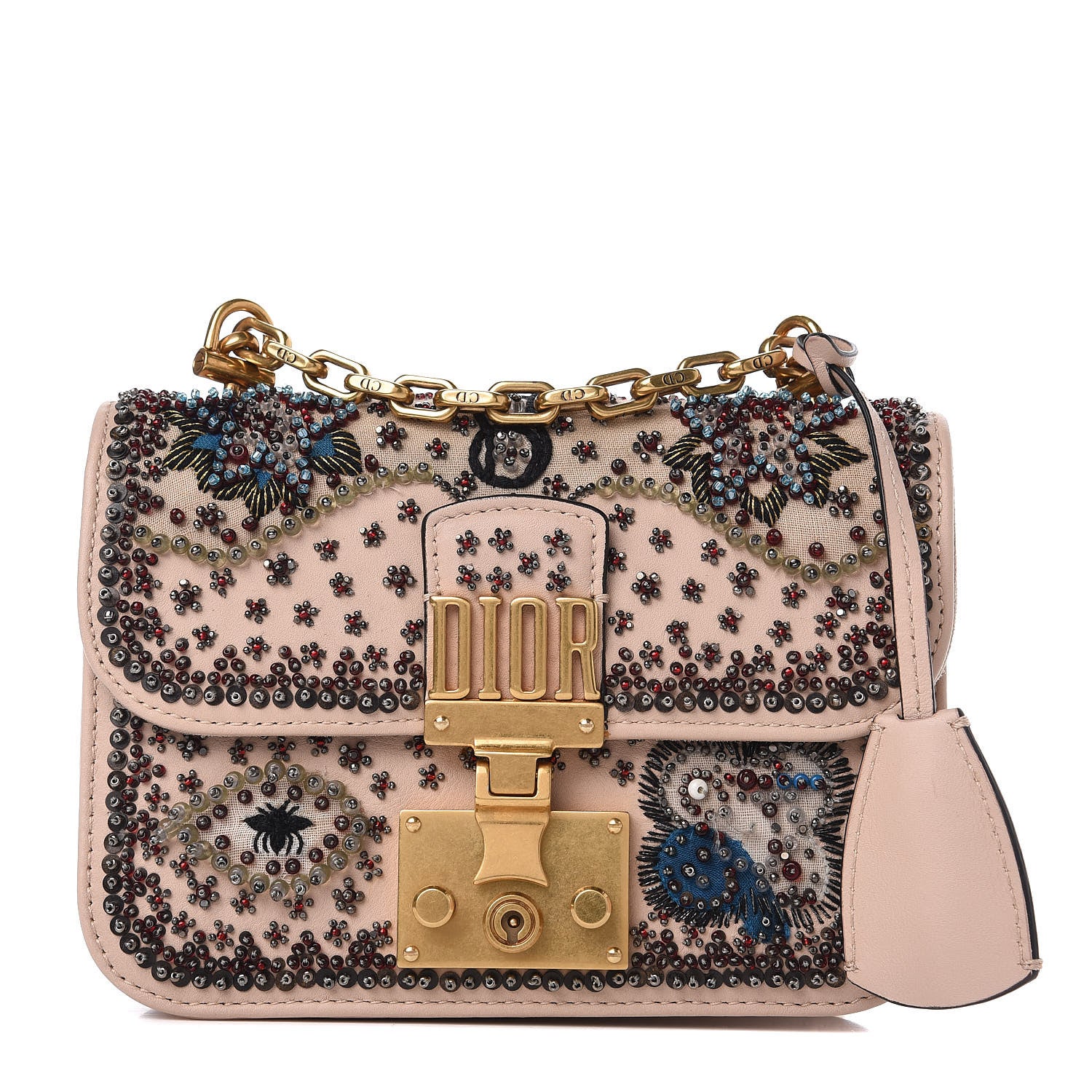 Christian Dior Calfskin Beaded Mini Dioraddict Flap Bag Beige 1 of 12