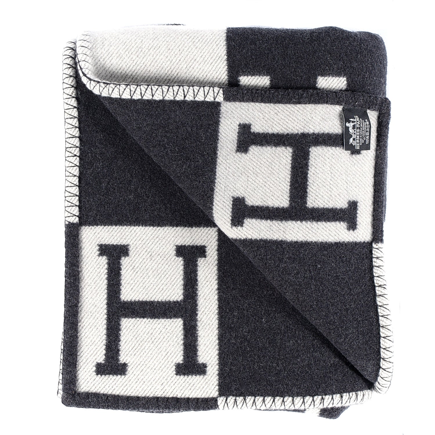 Hermes Wool Cashmere Avalon Blanket Ecru Gris Fonce 2 of 3