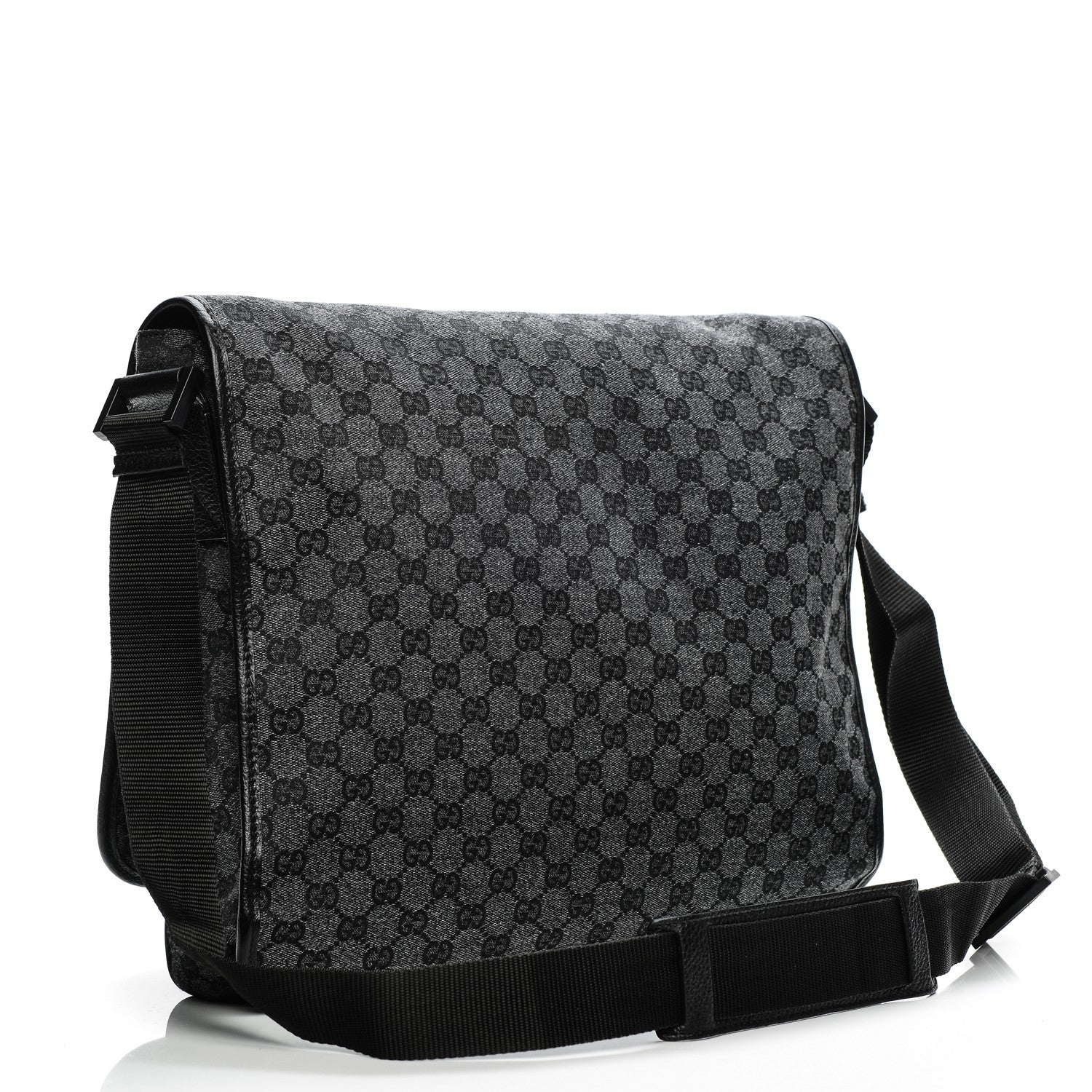 Gucci Denim Monogram Hysteria Double Buckle Flap Messenger Bag 3 of 8