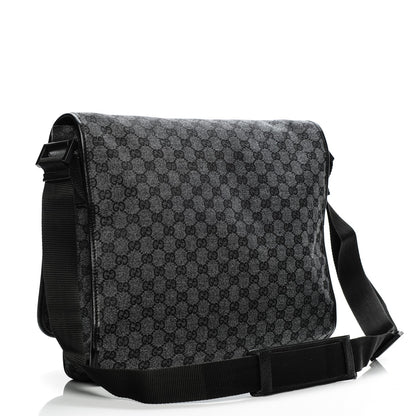 Gucci Denim Monogram Hysteria Double Buckle Flap Messenger Bag 3 of 8