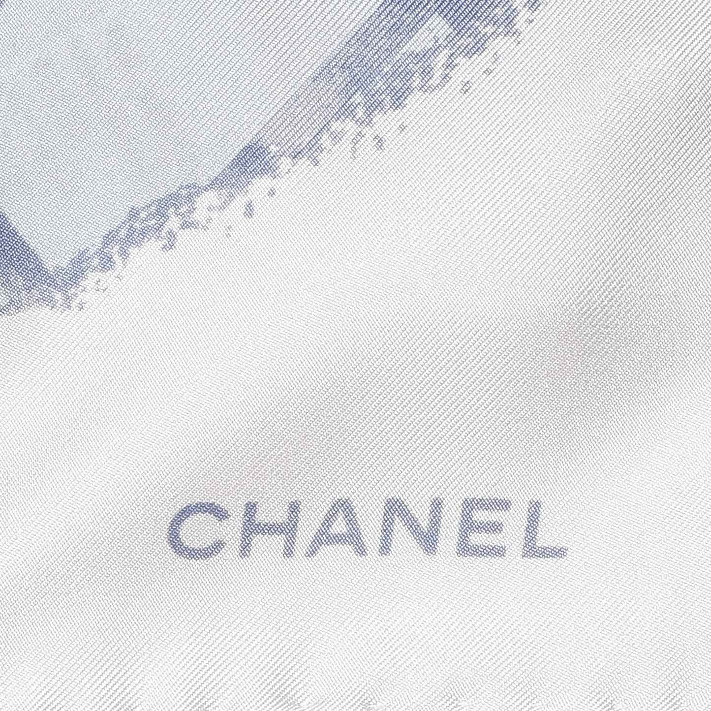 Silk Camellia Quilted CC Square Scarf Light Blue White