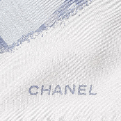 Chanel Silk Camellia Quilted CC Square Scarf Light Blue White 3 of 4