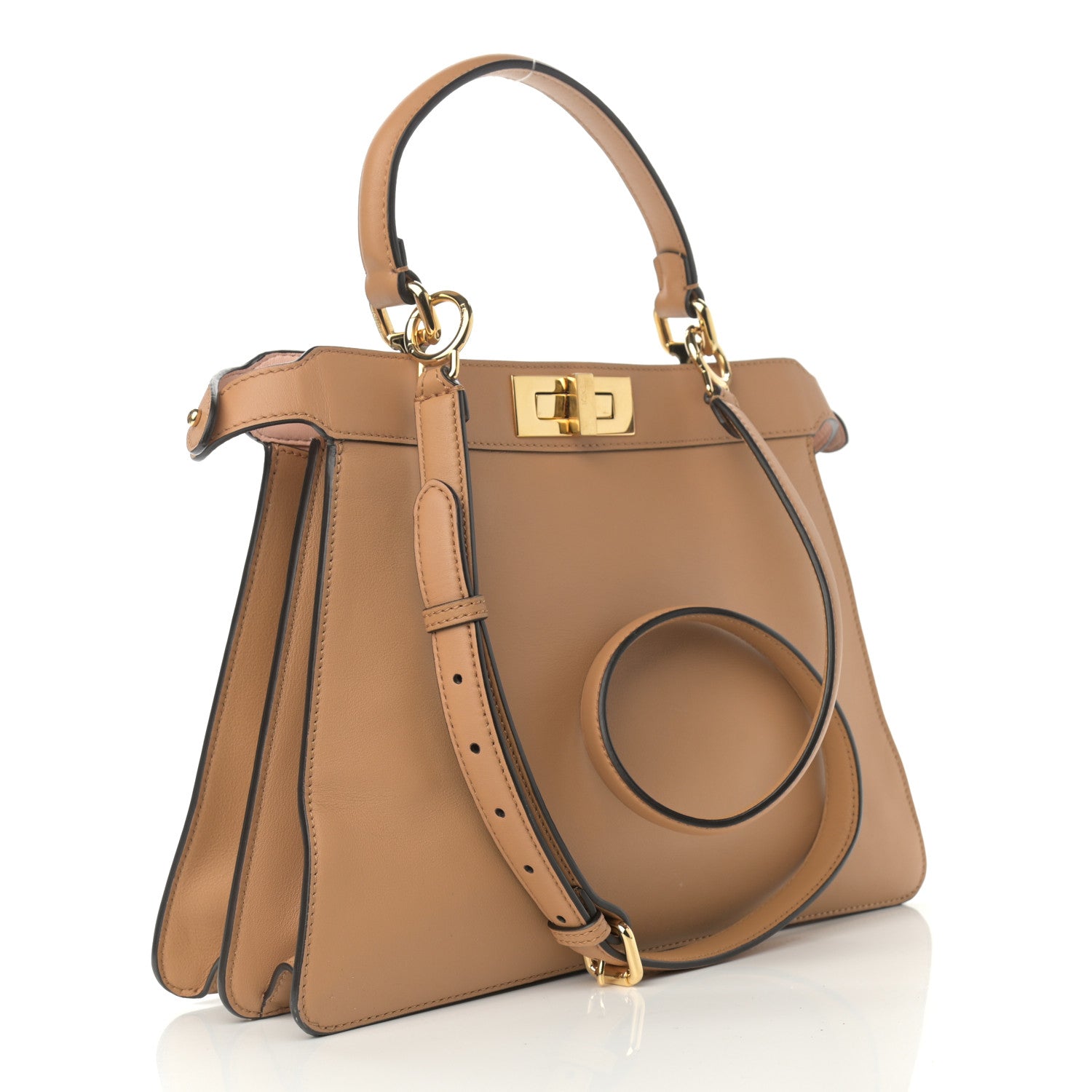 Fendi Vitello Seta Shiny Nappa Medium Peekaboo I SEE U Satchel Miele Scuro Light Rose 3 of 14