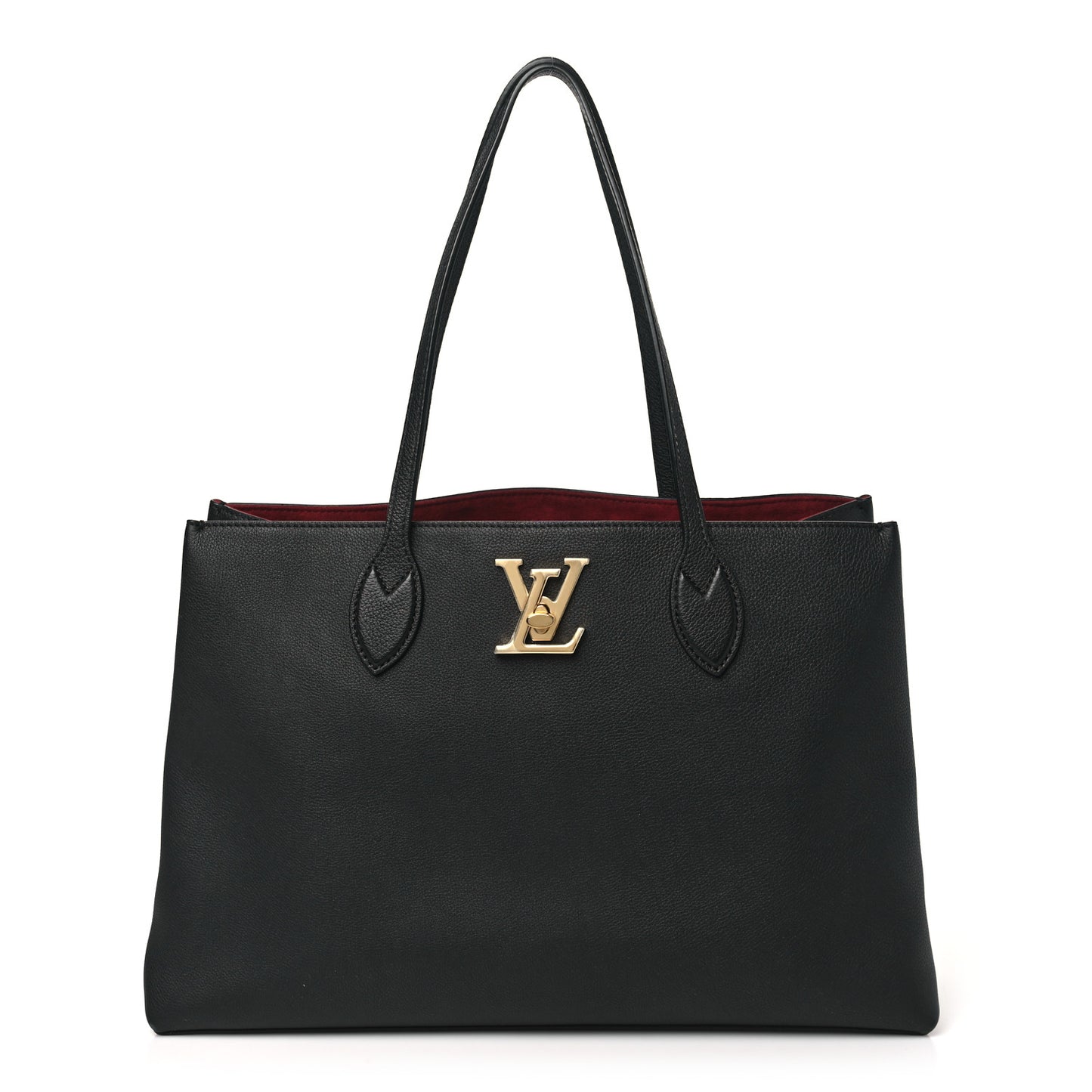 Grained Calfskin Lockme Shopper Black