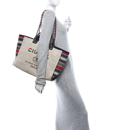 Chanel Striped Canvas Medium Deauville Tote Beige 2 of 9