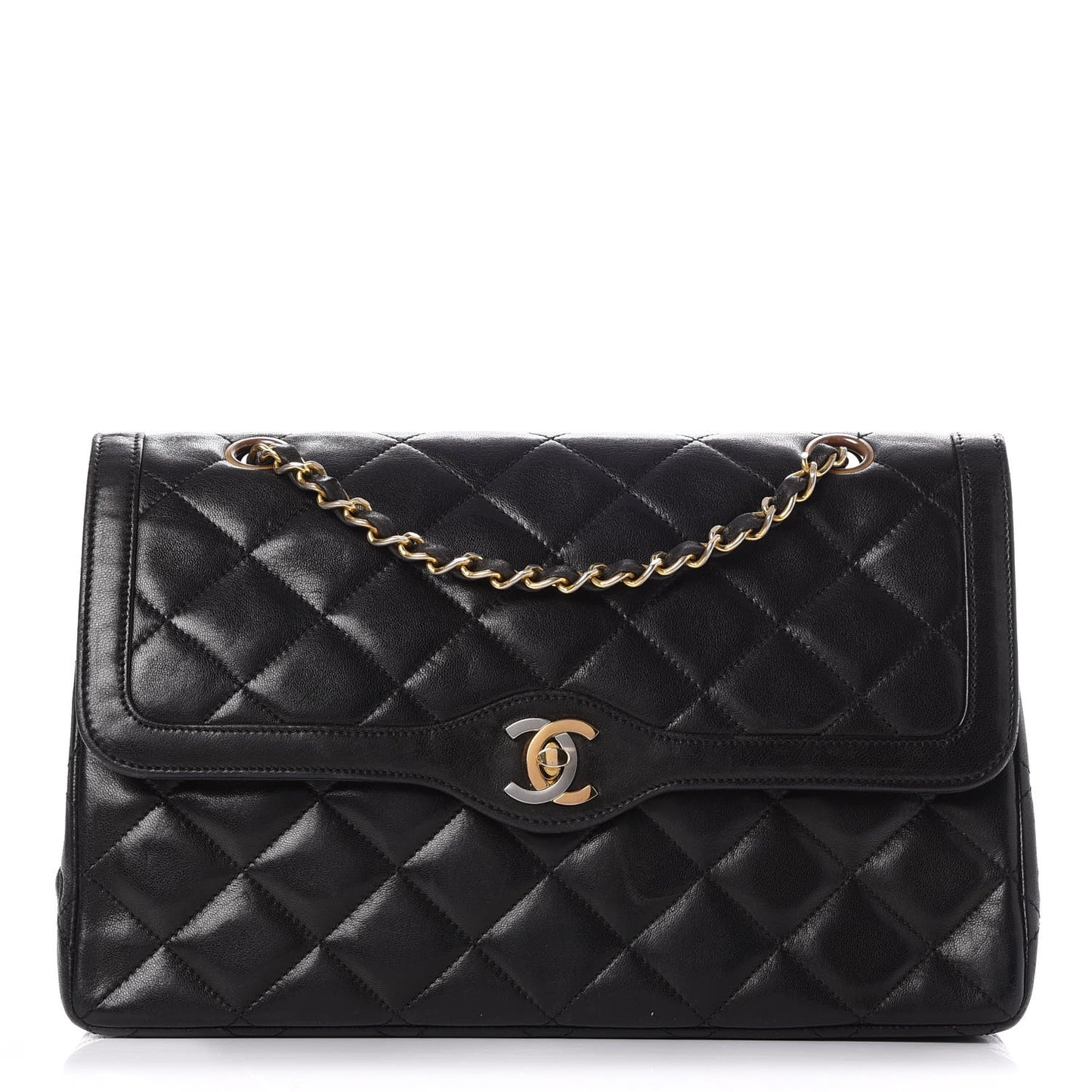 Lambskin Quilted Medium Double Flap Black