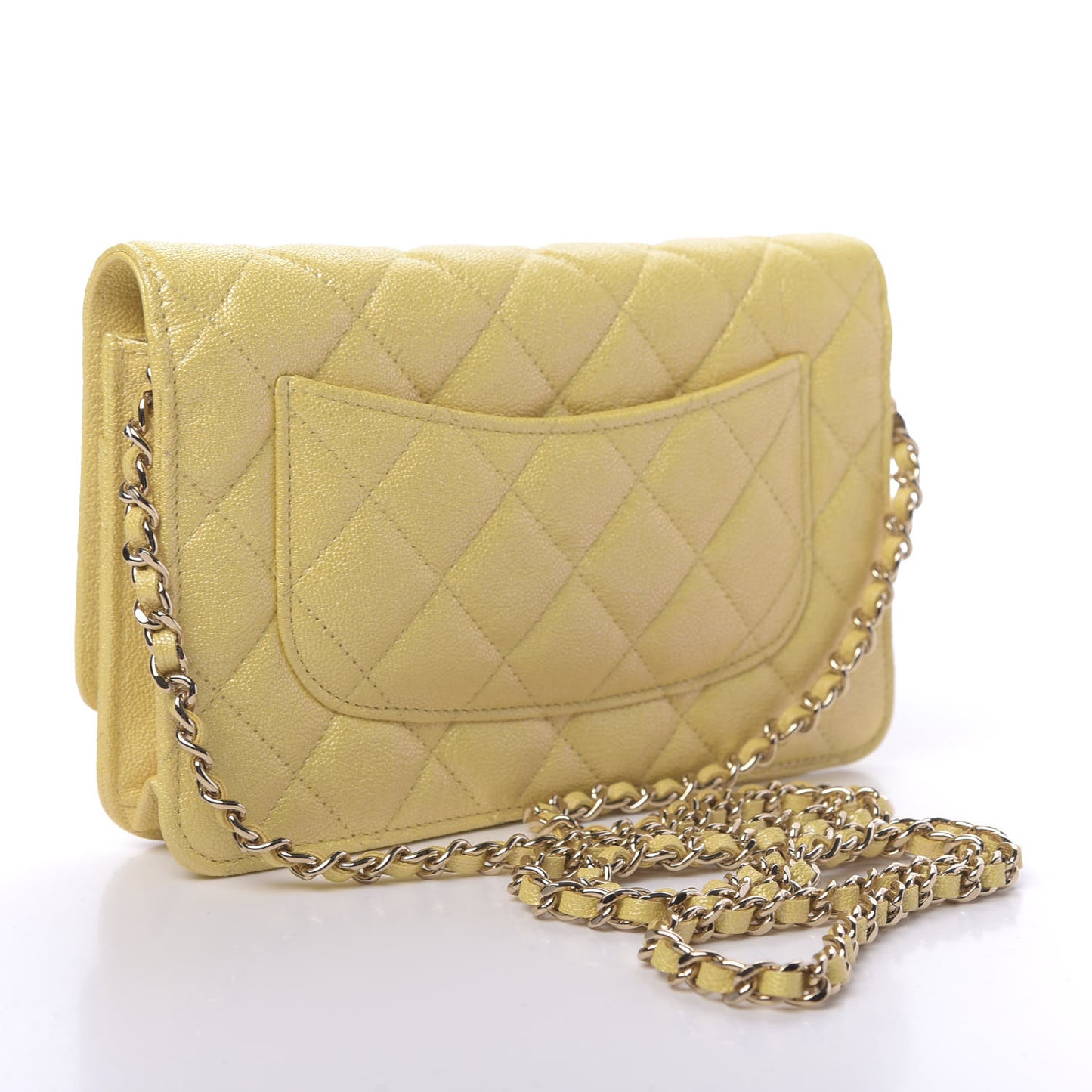 Iridescent Caviar Quilted Wallet on Chain WOC Yellow