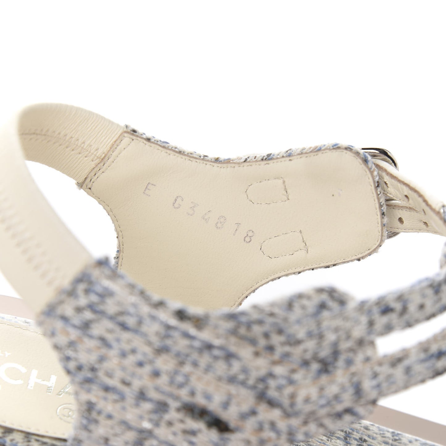 Tweed CC Thong Sandals 37 Ecru Blue Beige Grey