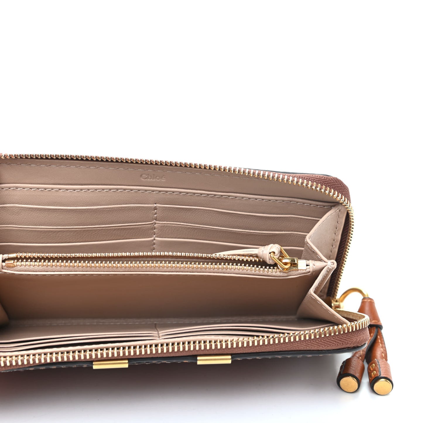 Grained Calfskin Marcie Long Zip Around Wallet Tan