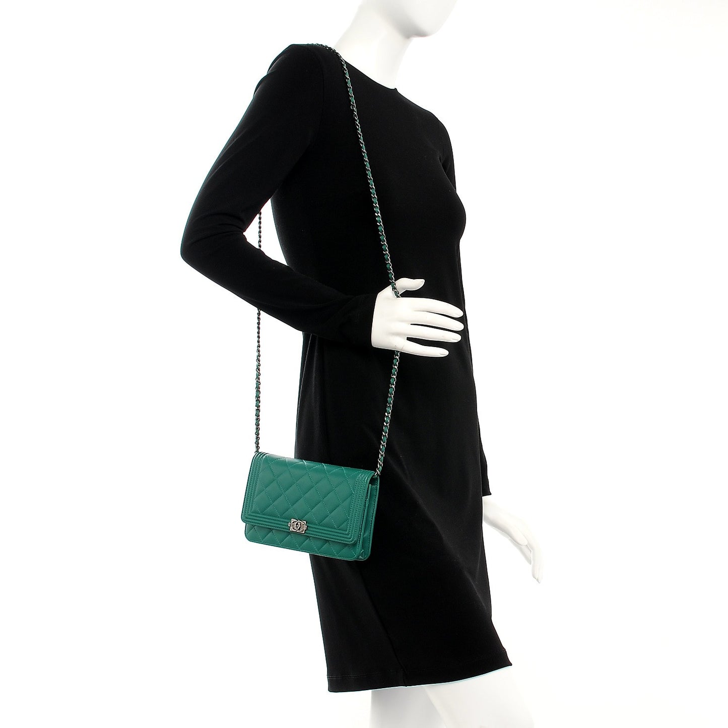 Lambskin Quilted Boy Wallet On Chain WOC Green