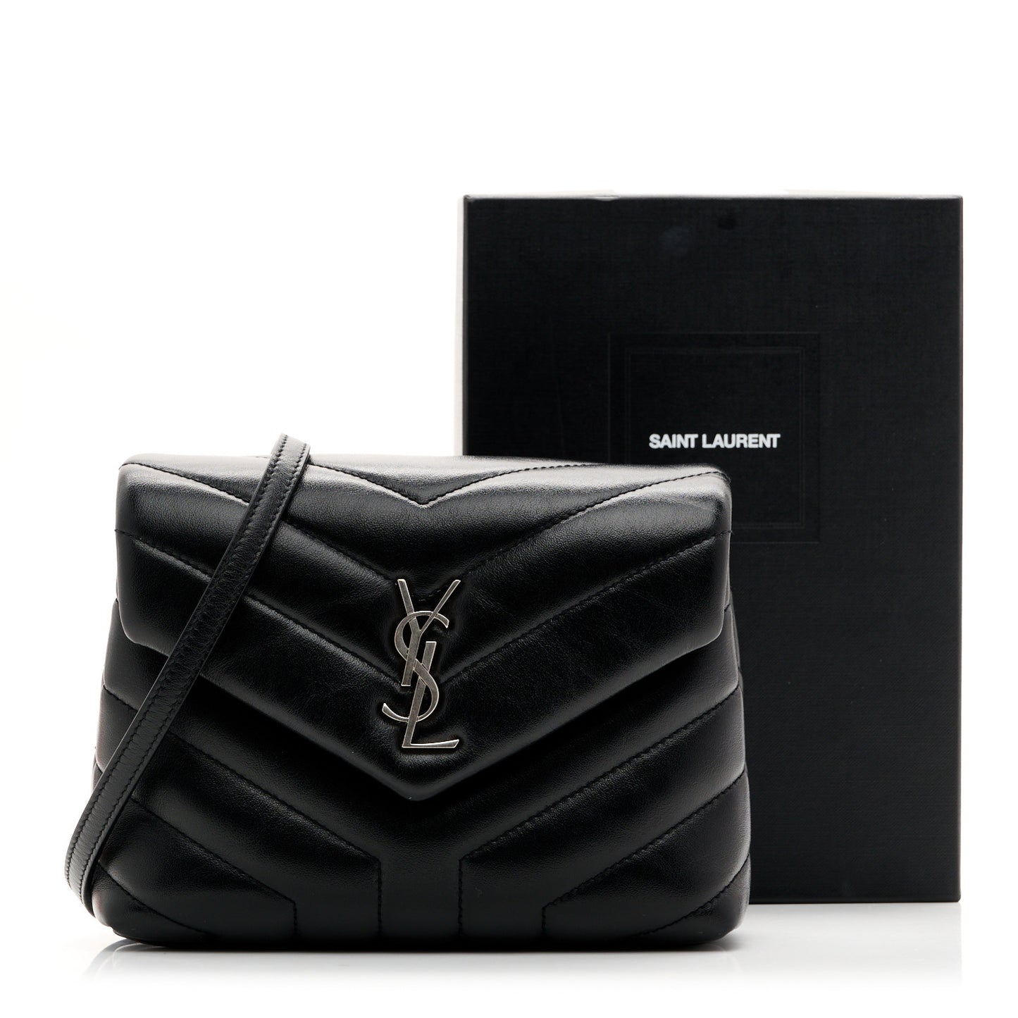 Calfskin Y Quilted Monogram Toy Loulou Crossbody Bag Black