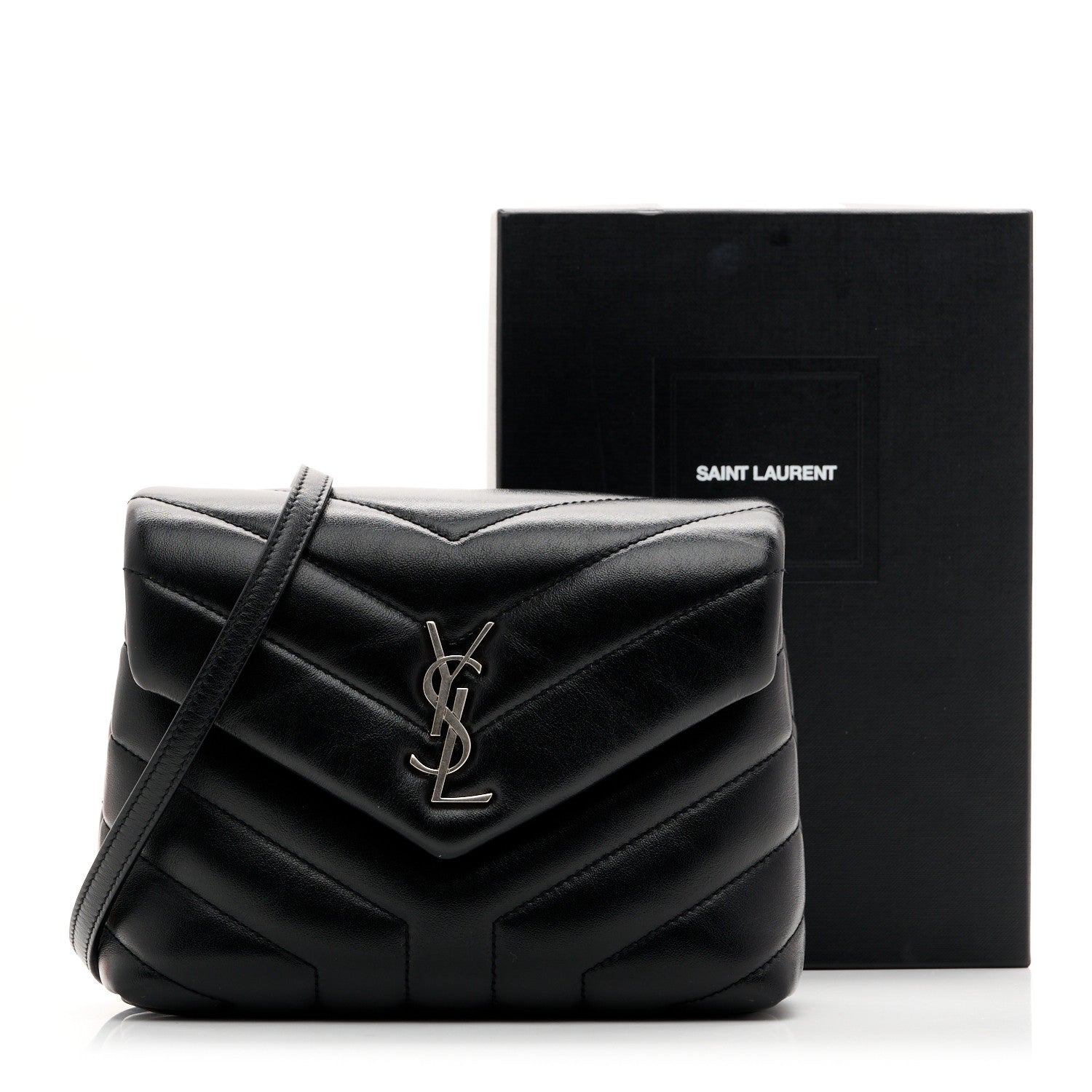 Saint Laurent Calfskin Y Quilted Monogram Toy Loulou Crossbody Bag Black 12 of 12