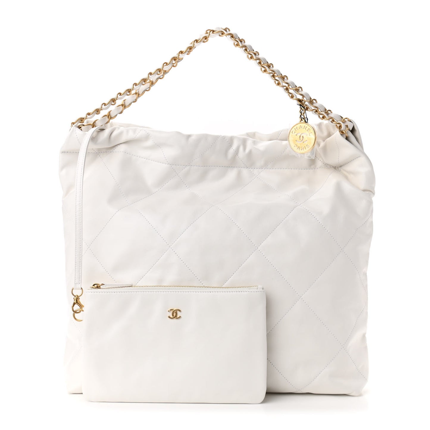 Shiny Calfskin Quilted Chanel 22 White
