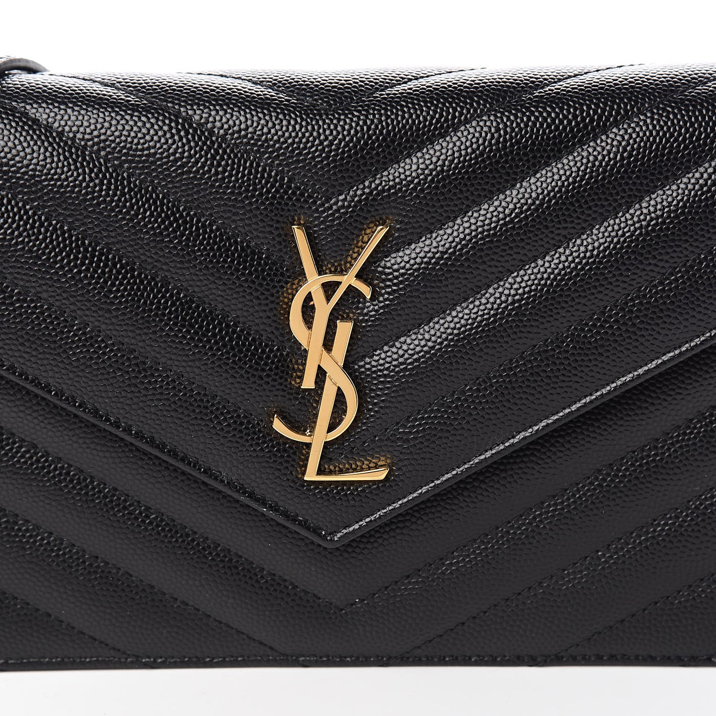 Grain De Poudre Matelasse Chevron Monogram Envelope Chain Wallet Black