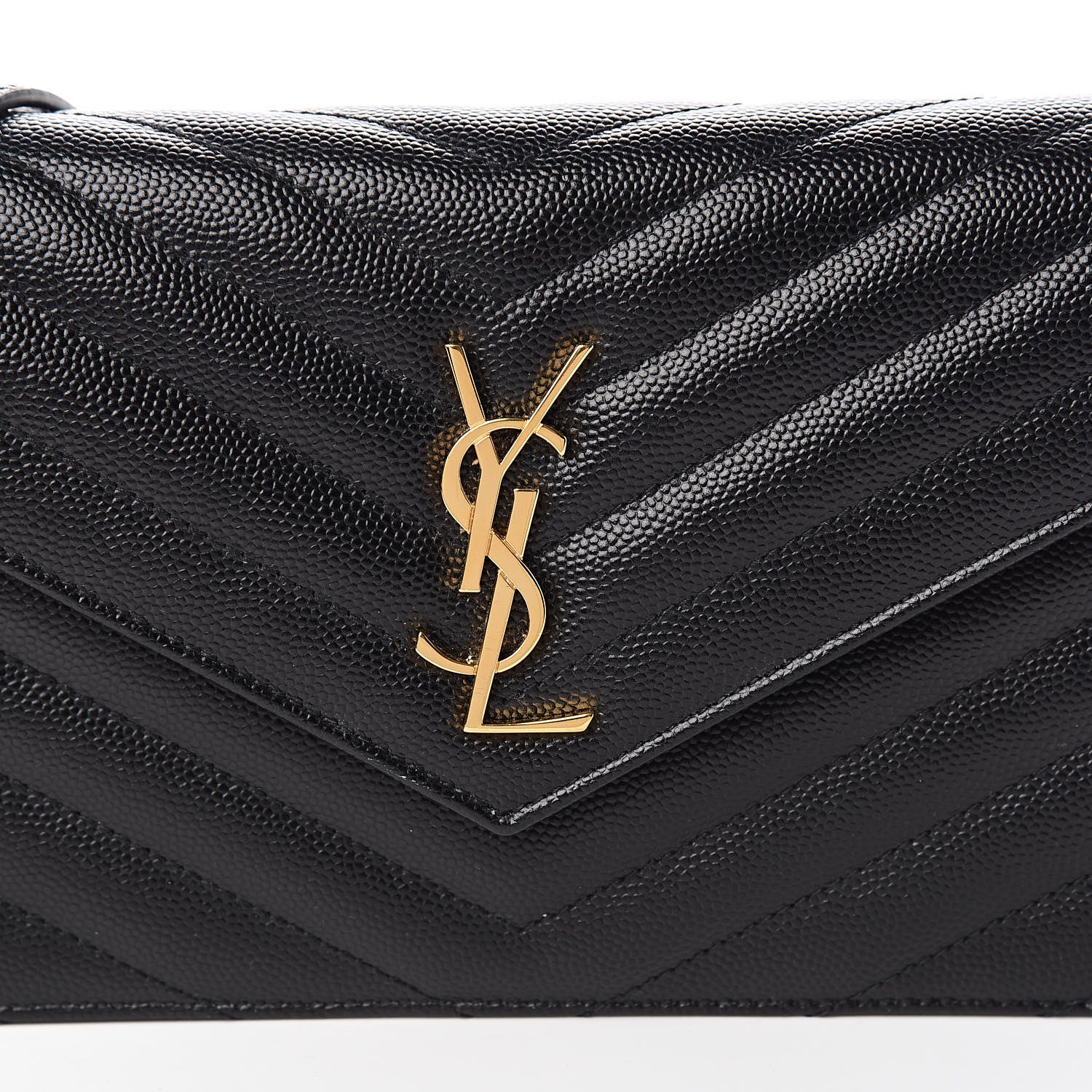 Saint Laurent Grain De Poudre Matelasse Chevron Monogram Envelope Chain Wallet Black 11 of 11